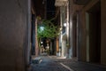 Night narrow street of Rethymno old town, Crete island, Greece Royalty Free Stock Photo