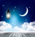 Night nature sky background with clouds and stars.