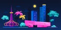 Night neon buildings of Israel - modern colored vector illustration Royalty Free Stock Photo