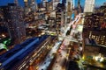 Night New York City, Manhattan famous top view. Manhattan from above. NYC panorama. NYC skyline at twilight. New York Royalty Free Stock Photo