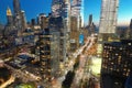 Night New York City, Manhattan famous top view. Night Manhattan from above. Manhattan panorama at sunset. NYC skyline at Royalty Free Stock Photo
