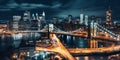 night New York city panoramic , blurred neon light reflection,sea water , starry sky and moon Royalty Free Stock Photo