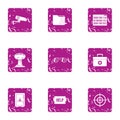 Night observation icons set, grunge style