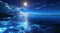 night ocean in moonlight, fluorescent ocean, moonlight, sparkling stars