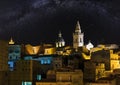 Night old medieval Ragusa famos Sicilian town view (Sicily, Italy) with Milky Way in sky. Royalty Free Stock Photo