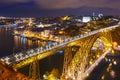 Night Old town and Douro river in Porto, Portugal. Royalty Free Stock Photo