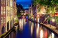 Night Oudegracht and bridge, Utrecht, Netherlands