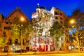 Night outdoor view Gaudi's creation-house Casa Batlo. Royalty Free Stock Photo