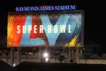 At night outside the stadium of Super Bowl LV at the Raymond James Stadium in Tampa, Florida January 21, 2021