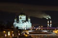 Night over Moscow river, Orthodox church of Christ the Savior, M Royalty Free Stock Photo