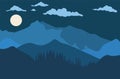 Night over mountains minimalism