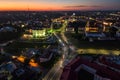 Night over road with cars with headlights on highway. night life in big city. looking down on traffic Royalty Free Stock Photo