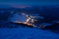 Night over the small mountains village, beautiful view from hill, Donovaly, Slovakia