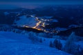 Night over the small mountains village, beautiful view from hill, Donovaly, Slovakia