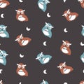 Night and Owl Birds Vector Graphic Cartoon Seamless Pattern Royalty Free Stock Photo