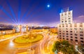 Night panorama of Barcelona, view of the central square PlaÃÂ§a d`Espanya, Spain