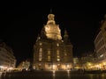 Night panorama of baroque evangelical lutheran church of our lady Frauenkirche Neumarkt square Dresden Saxony Germany Royalty Free Stock Photo