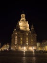 Night panorama of baroque evangelical lutheran church of our lady Frauenkirche Neumarkt square Dresden Saxony Germany Royalty Free Stock Photo