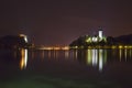 Night panorama of Bled Lake in Slovenia Royalty Free Stock Photo