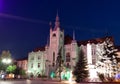 Night panorama of the center of Mukachevo city