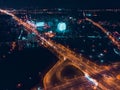 Night panorama of the city of Minsk Belarus, top aerial Royalty Free Stock Photo