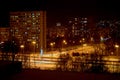 Night panorama of the city of Togliatti overlooking the intersection of Primorsky Boulevard and Stepan Razin Avenue. Royalty Free Stock Photo