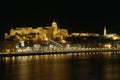 Night panorama of the Danube river and the Buda Castle, Budapest, Hungary Royalty Free Stock Photo