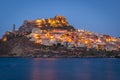 Night panorama of famous medieval town of Castelsardo, Sardinia, Italy Royalty Free Stock Photo