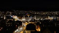 Night Panorama of the Fisketorget at the harbour of Bergen city in Norway in autumn Royalty Free Stock Photo