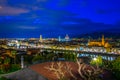 Night panorama of florence including ponte vecchio, palazzo vecchio and cathedral di Santa Maria del Fiore...IMAGE Royalty Free Stock Photo