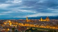 Night panorama of florence including ponte vecchio, palazzo vecchio and cathedral di Santa Maria del Fiore...IMAGE Royalty Free Stock Photo