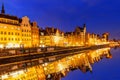 Night panorama of Gdansk, Moltawa riverside, Poland Royalty Free Stock Photo