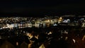 Night Panorama of the harbour of Bergen city in Norway in autumn Royalty Free Stock Photo