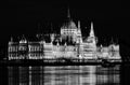 Night panorama of the Hungarian Parliament in Budapest at blue hour Royalty Free Stock Photo