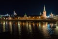Night panorama of Moscow. View of the Moscow Kremlin from the river Royalty Free Stock Photo