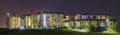 Night panorama of new built and still under construction apartment buildings Royalty Free Stock Photo