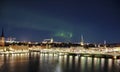 Night panorama with northern lights of Gamla Stan, Stockholm , Sweden Royalty Free Stock Photo