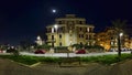 Night panorama of Piazza Anco Marzio located in the pedestrian area and the center of the night life in Ostia Lido a beachfront