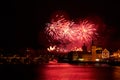 Prague centre panorama at night during new year fireworks Royalty Free Stock Photo