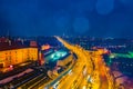 Night Panorama of Royal Castle and Old Town in Warsaw Royalty Free Stock Photo