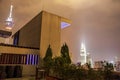 Night panorama of the television tower. KL Tower, Petronas Towers