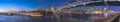 Night panorama of the Thames river with Millennium bridge and Saint Paul`s Cathedral and the City skyline in the background. Royalty Free Stock Photo