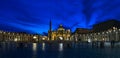 Night panorama of Vatican city. Bernini`s colonnade, Maderno`s fountain and St. Peter`s Basilica at night during blue hour Royalty Free Stock Photo