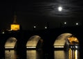 Charles bridge over the Vltava in the moonlight. Prague, a warm summer night. Royalty Free Stock Photo