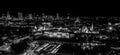 Night panorama of Warsaw, capital of Poland, Europe. Black and White. Aerial view Royalty Free Stock Photo