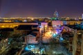 Night panoramic aerial winter cityscape view of Voronezh city, houses, night lights