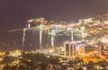 Night panoramic view of Budva old and new town on Adriatic Sea,