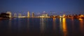Night panoramic photo of Miami landscape. Bayside Marketplace Miami Downtown behind MacArthur Causeway from Venetian Royalty Free Stock Photo