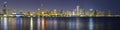 Night panoramic picture of Chicago city skyline with reflection