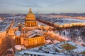 Night panoramic view from the aerial view of the center of St. Petersburg. St. Isaac`s Cathedra